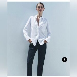 Zara STRAIGHT CUT POPLIN SHIRT ZW COLLECTION WHITE. SIZE M